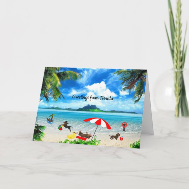 Dachshund Beach-hälsningskort oavsett Tillfälle Kort (Framsida)