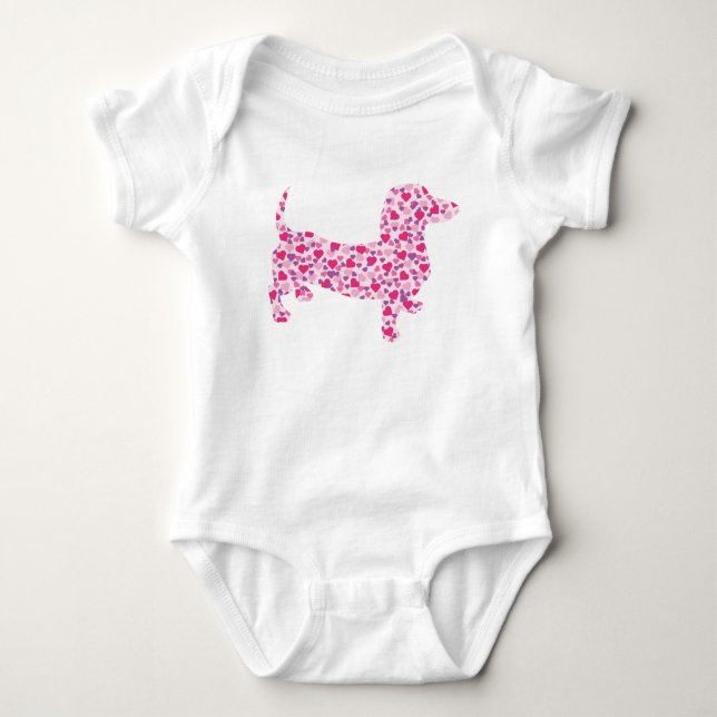 Dachshund bestående av små Rosa Hearts T Shirt (Framsida)