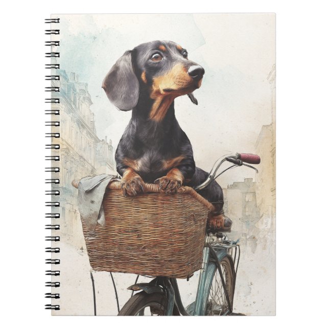 Dachshund Bicycle Basket bärbar dator Anteckningsbok (Framsidan)