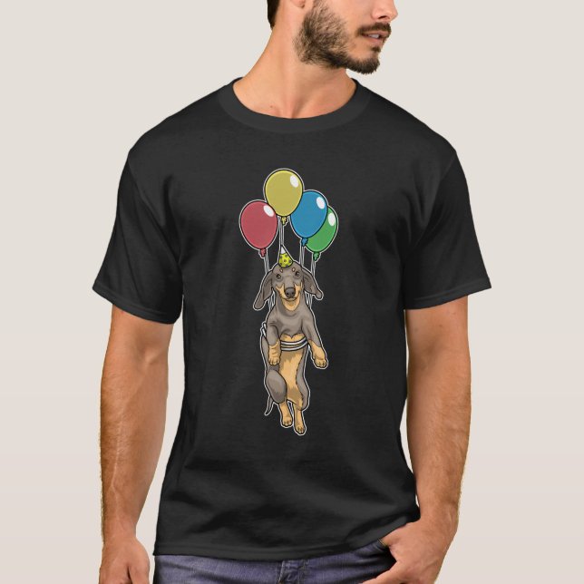 Dachshund Birthday Ballons T Shirt (Framsida)