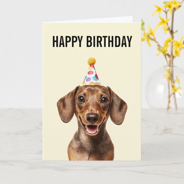 Dachshund Birthday Celebration Kort (Gul blomma)