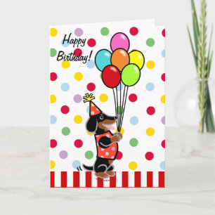 Dachshund Birthday Tecknad Balloons Kort