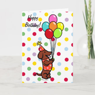 Dachshund Birthday Tecknad Balloons Kort