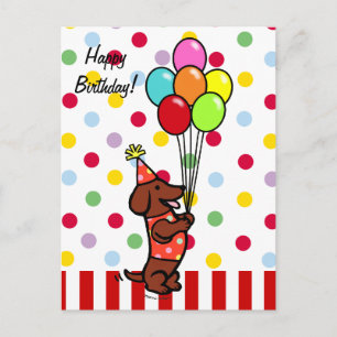 Dachshund Birthday Tecknad Balloons Vykort