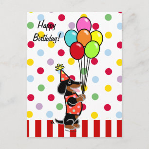 Dachshund Birthday Tecknad Balloons Vykort