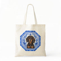 Dachshund Blå Chinoiserie Handväsk