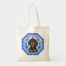 Dachshund Blå Chinoiserie Handväsk  Tygkasse
