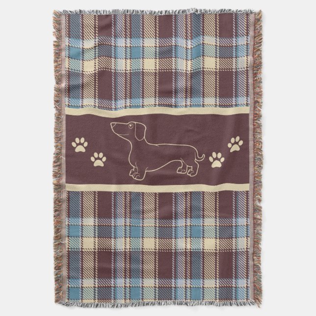 Dachshund Blå/Maroon Rutig Kastfilt Filt (Framsidan Vertikal)