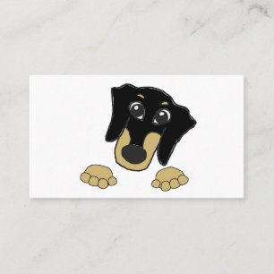 Dachshund black and tan peeking tecknad visitkort