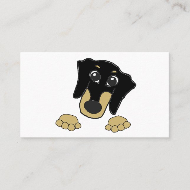 Dachshund black and tan peeking tecknad visitkort (Framsida)