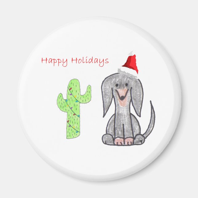 Dachshund Black Cactus jul Magnet (Framsidan)