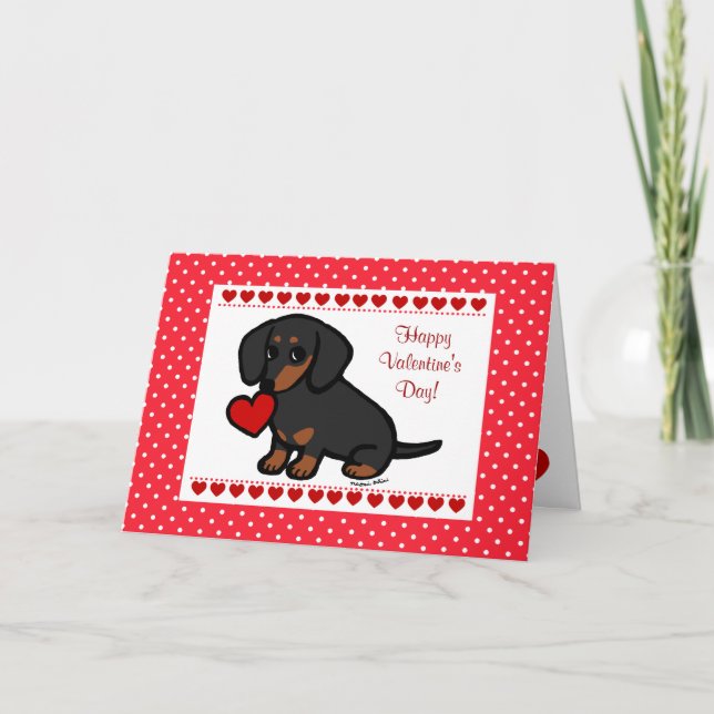 Dachshund Black och Tan Heart Helgkort (Framsida)