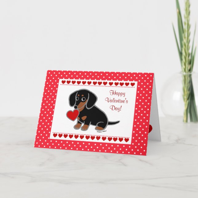 Dachshund Black och Tan Heart Helgkort (Framsida)
