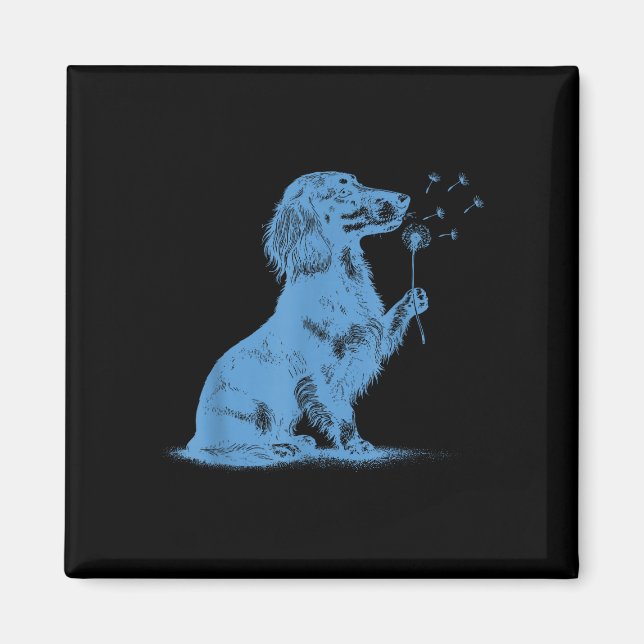 Dachshund blåser önskningar maskros söt husdjur äl magnet (Framsidan)