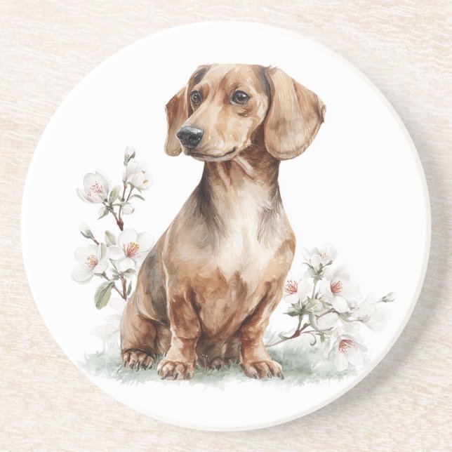 Dachshund Blommig Akvarellkonst Underlägg (Framsidan)