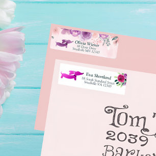 Dachshund Blommig Returadressetikett Lila Returadress Etikett