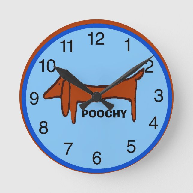 Dachshund Blue Clock, redigera namn Rund Klocka (Framsida)