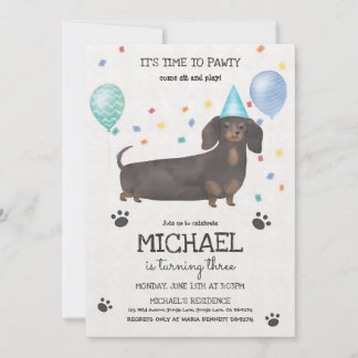 Dachshund Blue Låter Pawty Födelsedag Inbjudningar
