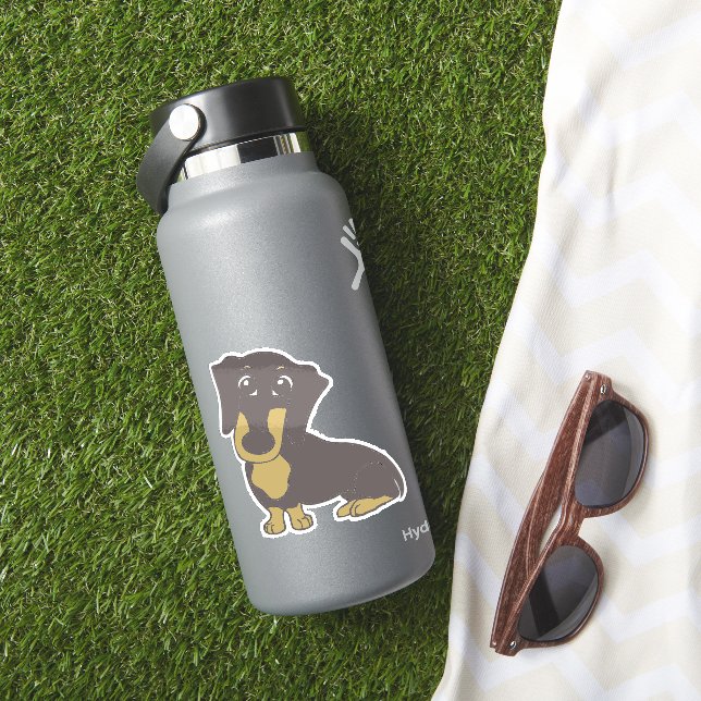 Dachshund blue och tan tecknad klistermärken (HydroFlask Insitu)