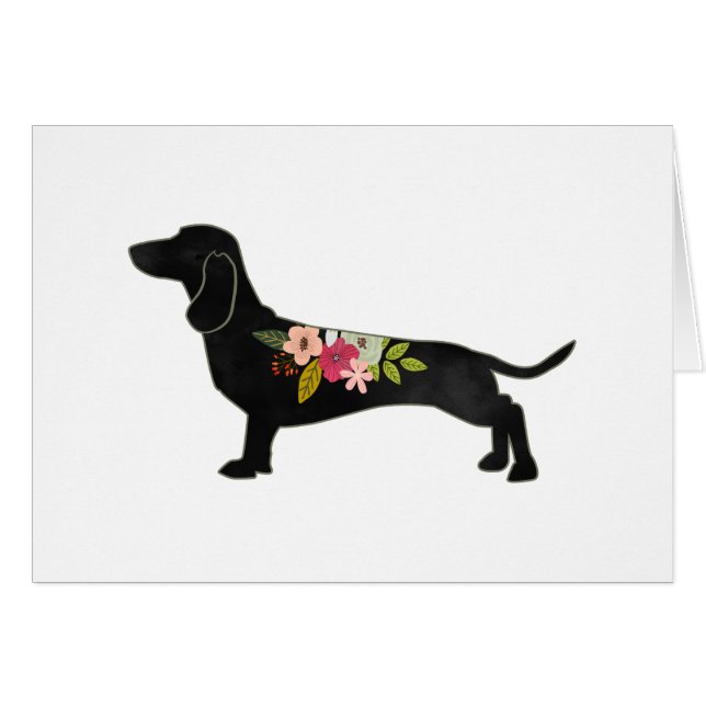Dachshund Bohemian Blommigt Silhouette Hälsningskort (Framsidan Horizontal)