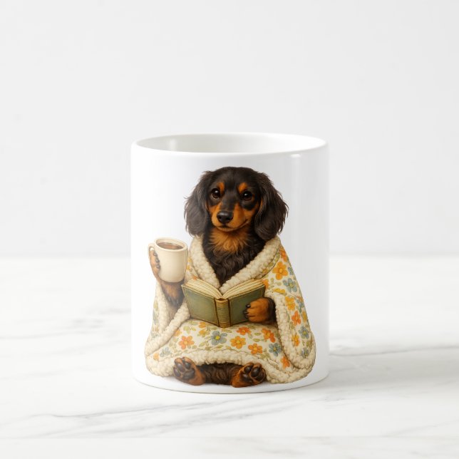 Dachshund Bokälskare Kaffe— Läsande Wiener Hund  Kaffemugg (Center)