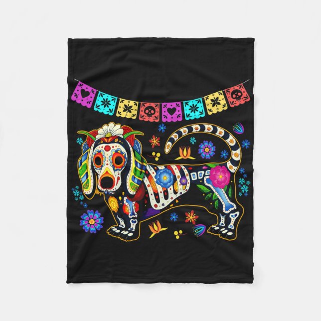 Dachshund Bone Halloween-dagen O Fleecefilt (Framsidan)