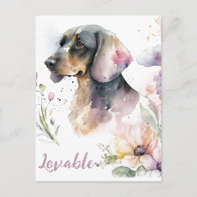 Dachshund Bouquet och blommor Vykort (Framsida)