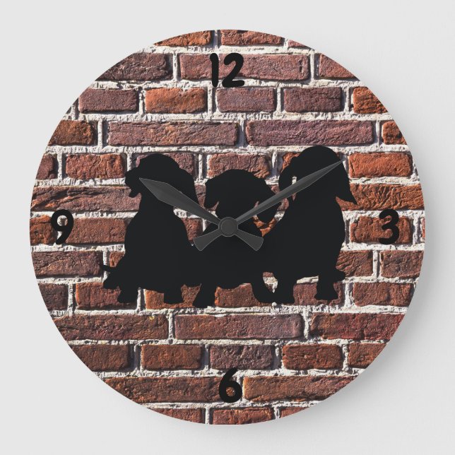 Dachshund Brick Wall Clock Stor Klocka (Framsida)
