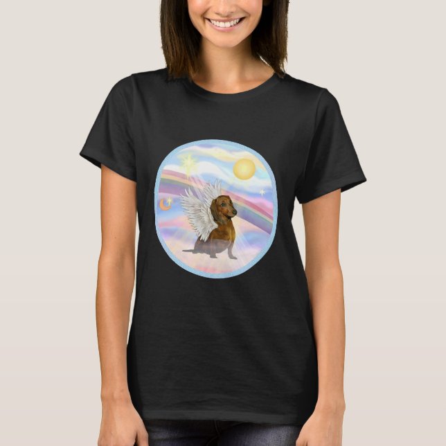 Dachshund Brown In Heavens Clouds T Shirt (Framsida)