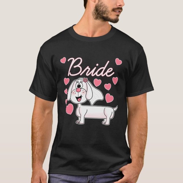 Dachshund Brud Bröllop Hund  Bröllopsdusch T Shirt (Framsida)
