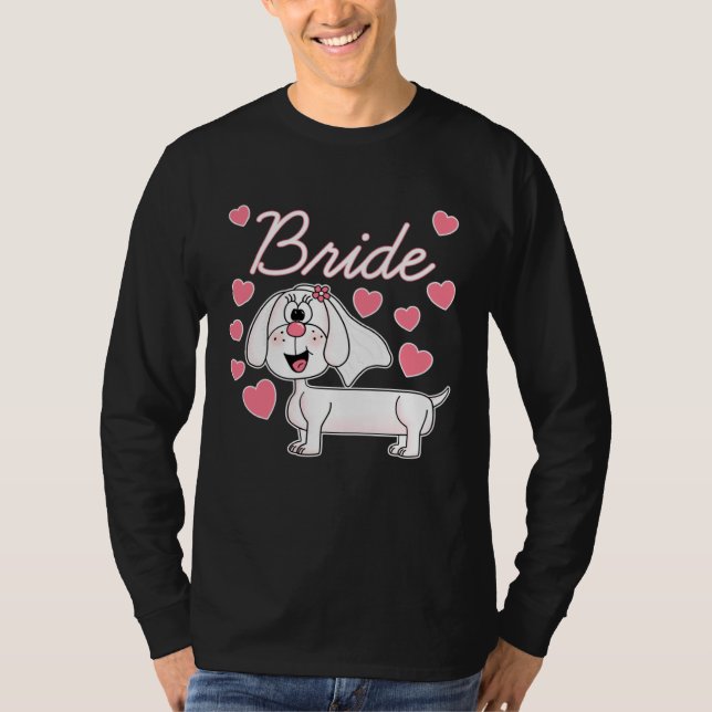 Dachshund Brud Vigsel Hund Bröllopsdusch T Shirt (Framsida)