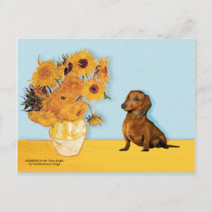 Dachshund (brun1) - Solblommor Vykort