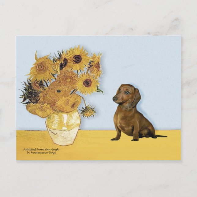 Dachshund (brun1) - Solblommor Vykort (Framsida)