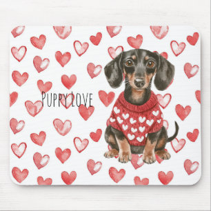 Dachshund Brun Hund Röd Vit Hjärtan Tröja Musmatta