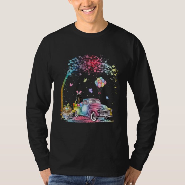Dachshund Bunny Truck Easter Eggs Hunting Dog  Eas T Shirt (Framsida)