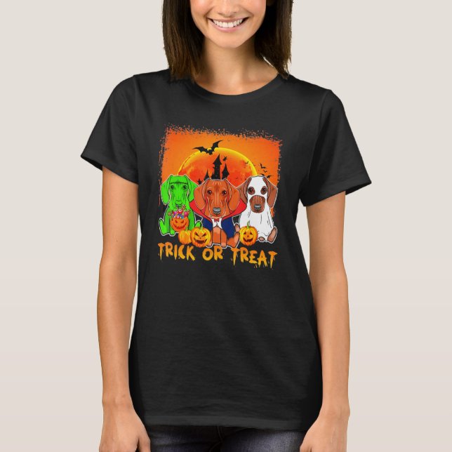 Dachshund Bus eller godis Monster Dracula T Shirt (Framsida)