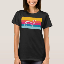 Dachshund by colorful stripes t shirt