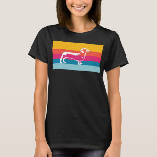 Dachshund by colorful stripes t shirt