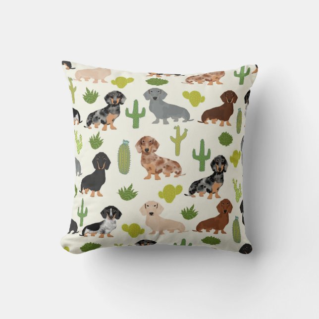 Dachshund cactus dekorativ kudde Söta hundar (Framsida)