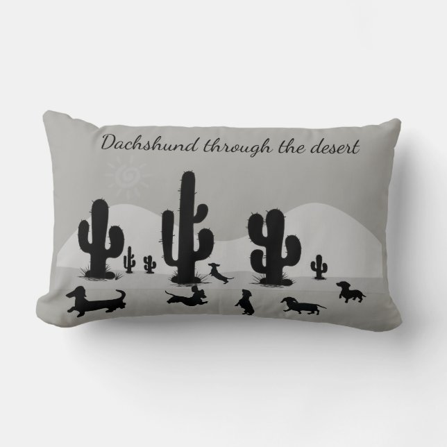 Dachshund Cactus Silhouette Pillow Lumbarkudde (Framsida)