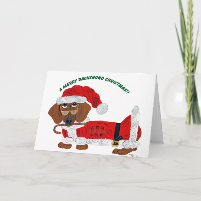 Dachshund Candy cane Santa Helgkort (Framsida)