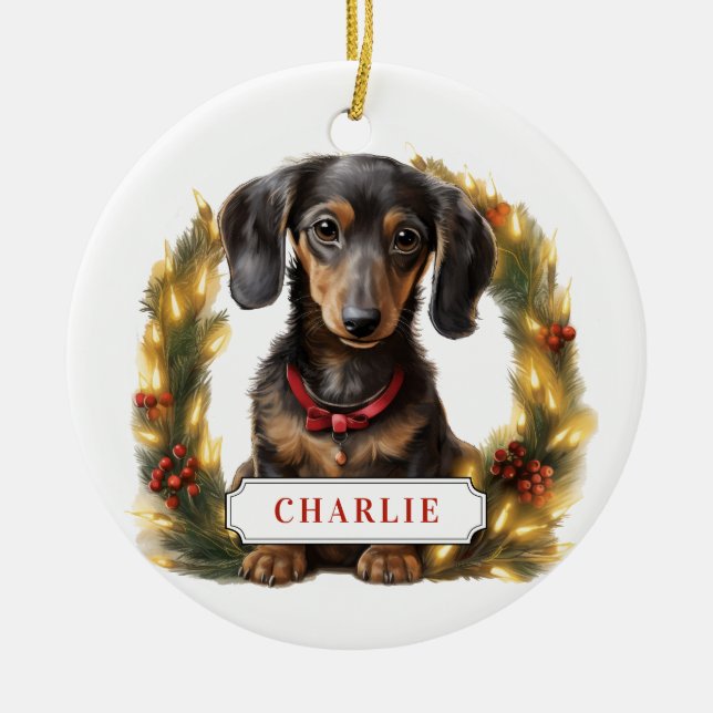 Dachshund Ceramic Circle Ornament (Framsidan)