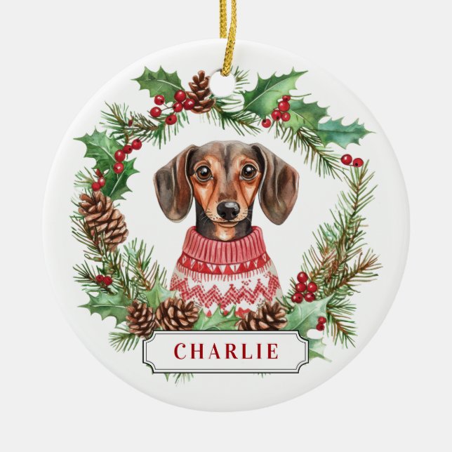 Dachshund Ceramic Circle Ornament (Framsidan)