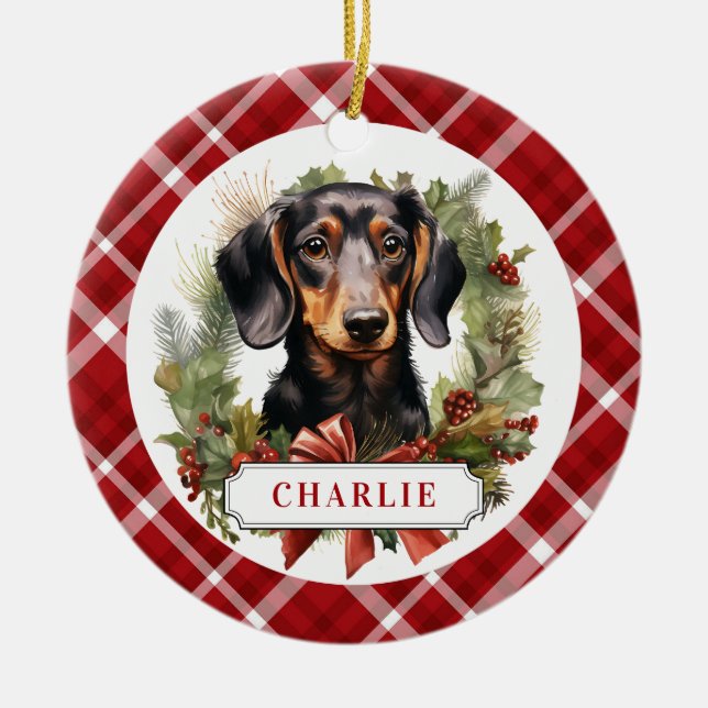 Dachshund Ceramic Circle Ornament (Framsidan)