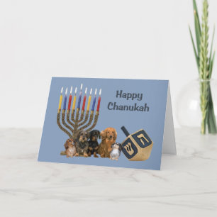 Dachshund Chanukah Card Menorah Dreidel 4 Helgkort