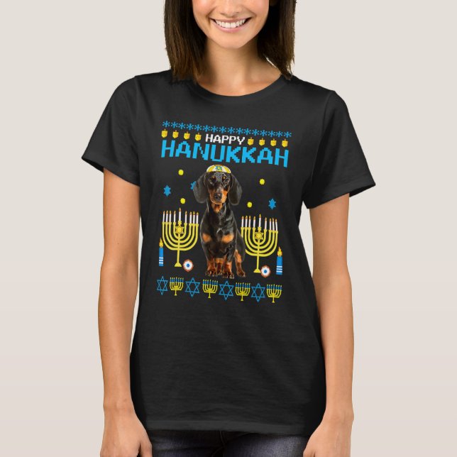 Dachshund Chanukah Jewish Ugly Hanukkah Pajamas Ch T Shirt (Framsida)