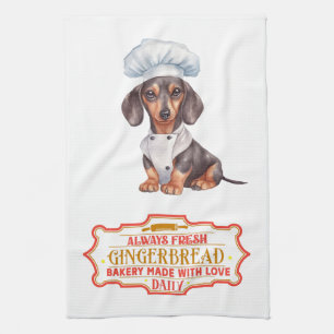 Dachshund Chef Baking Gingerbröd Kökshandduk