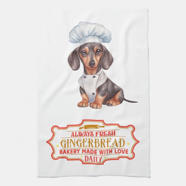 Dachshund Chef Baking Gingerbröd Kökshandduk (Vertikal)
