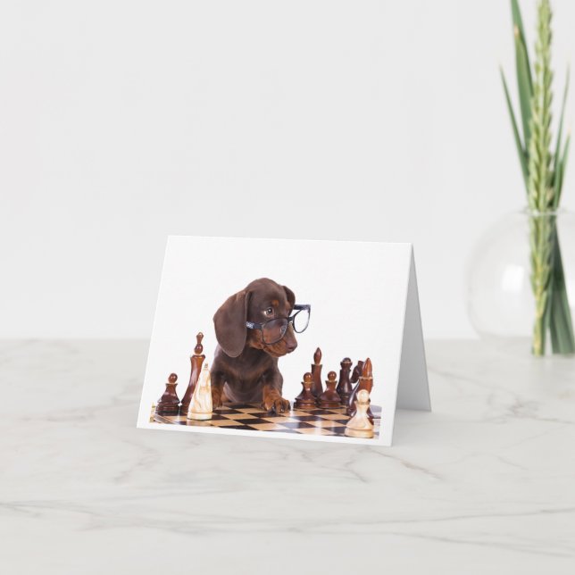 Dachshund Chess Player valfritt hälsningskort för  Kort (Framsida)