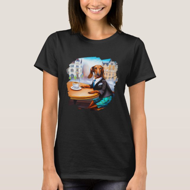 Dachshund Chiweenie Wiener Dog Aristocrat Cafe Cof T Shirt (Framsida)